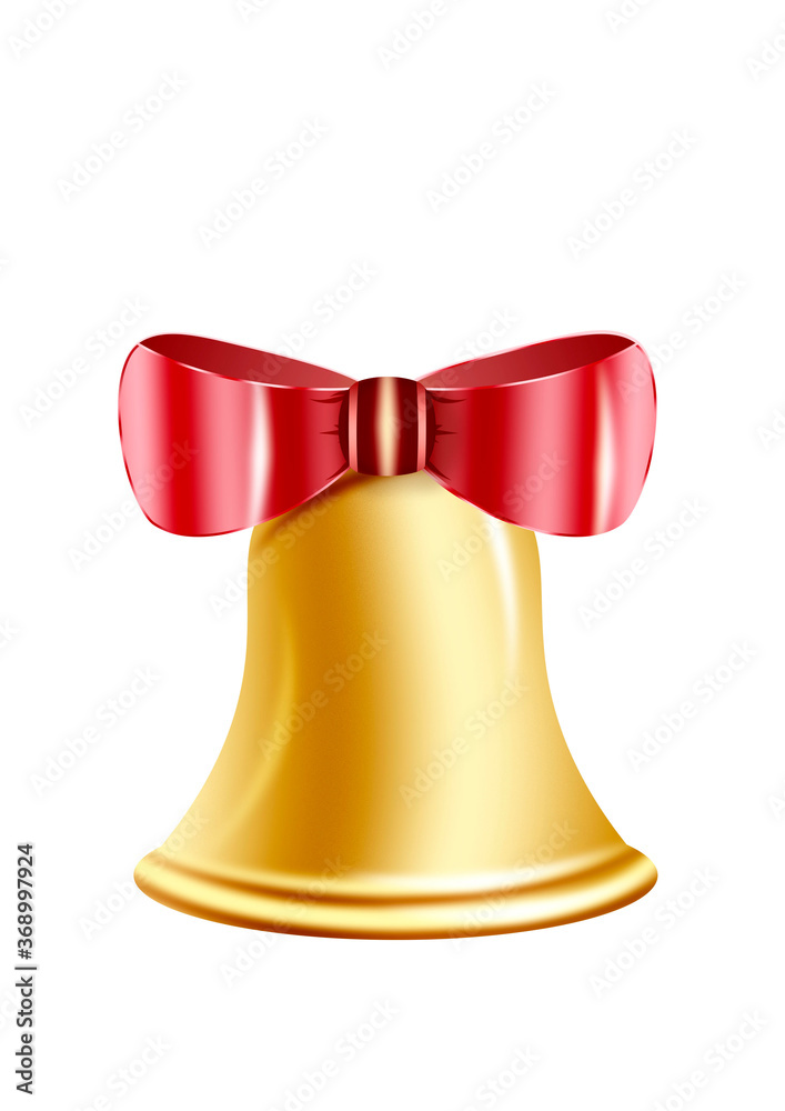 School bell with red bow on white background
