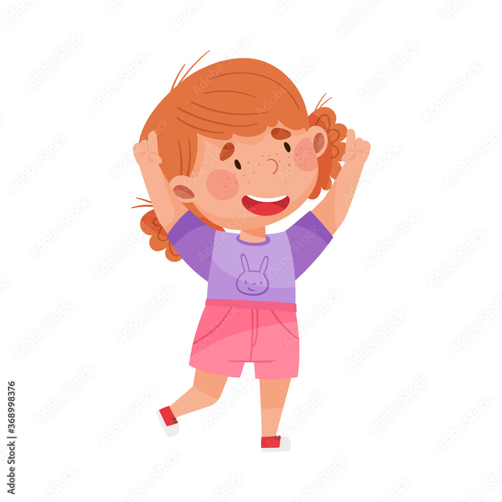 Smiling Girl Character with Red Hair Pointing at Something with Her First Finger Vector Illustration Smiling Girl Character with Red Hair Pointing at Something with Her First Finger Vector Illustration
