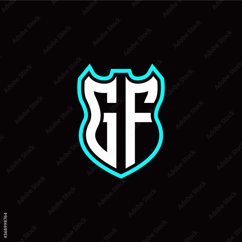 G F initial logo design with shield shape