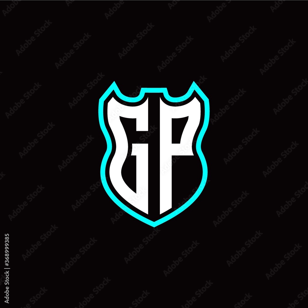 G P initial logo design with shield shape
