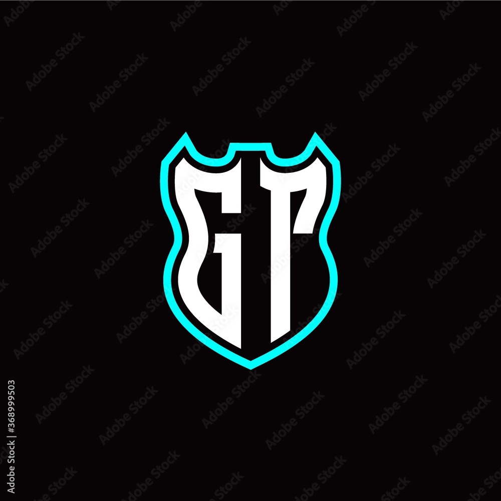 G T initial logo design with shield shape