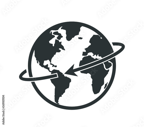 Earth icon. Earth with arrow. Around the world icon. Globe with arrow