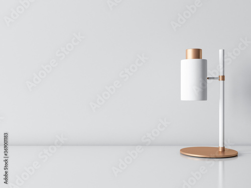 White table mockup with modern white lamp