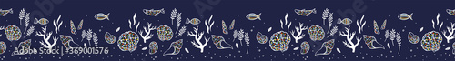 Fun hand drawn under water seamless pattern with cute fish, childish background, great for textiles, banners, wallpapers, wrapping - vector design
