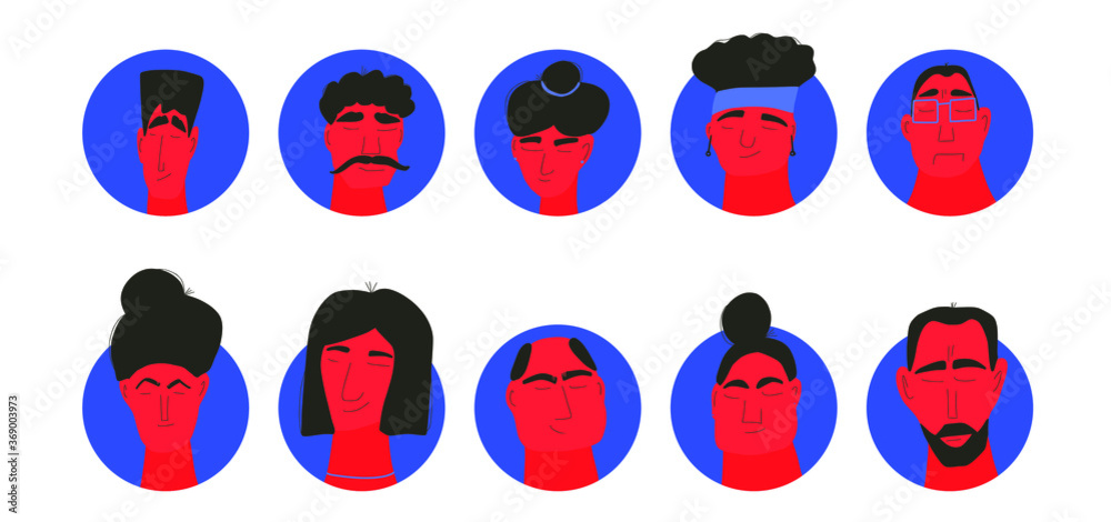Set of avatar icons. Faces of different persons collection. Vector flat illustration. Set of avatar icons. Faces of different persons collection. Vector flat illustration.