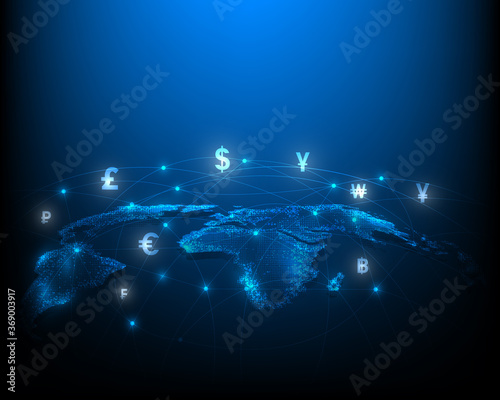 Global and currency exchange network on a blue background eps10 vector illustration