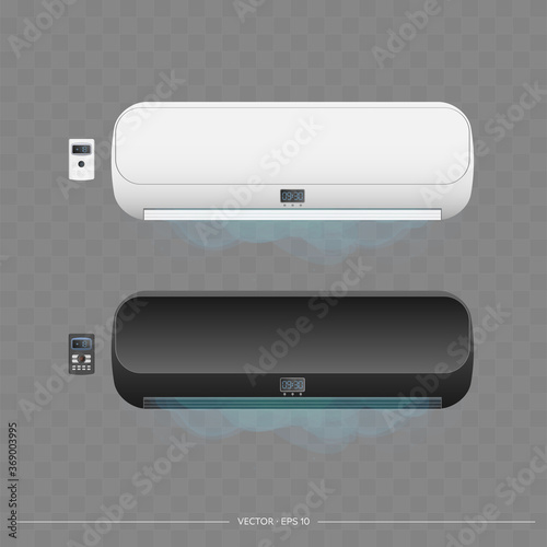 Set of air conditioners 3d. Realistic vector air conditioner.