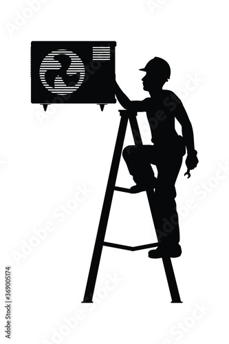 Air conditioner technician silhouette vector