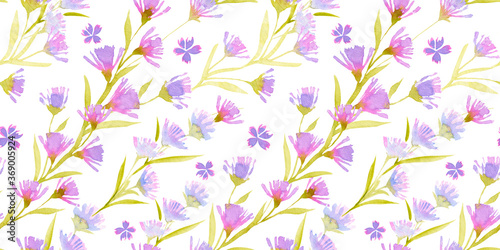 Watercolor hand painted floral seamless pattern with background