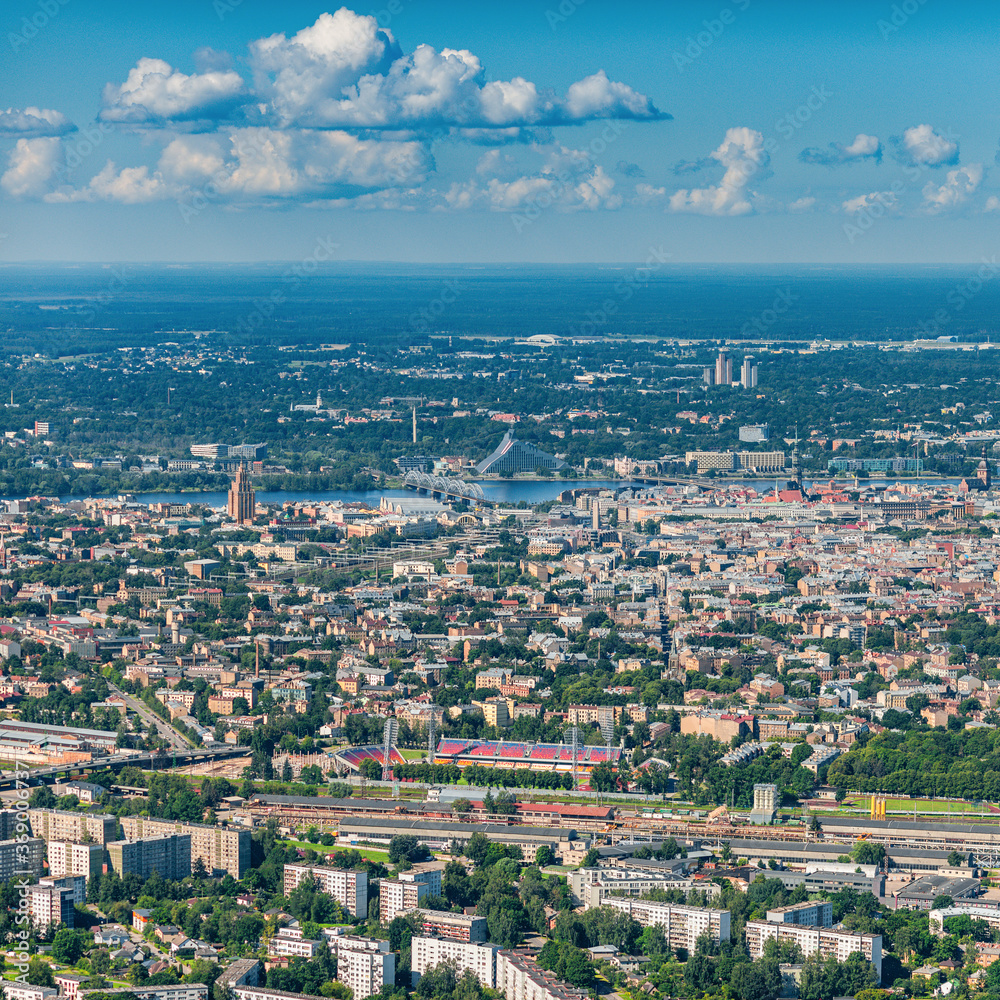 aerial view over the Riga city