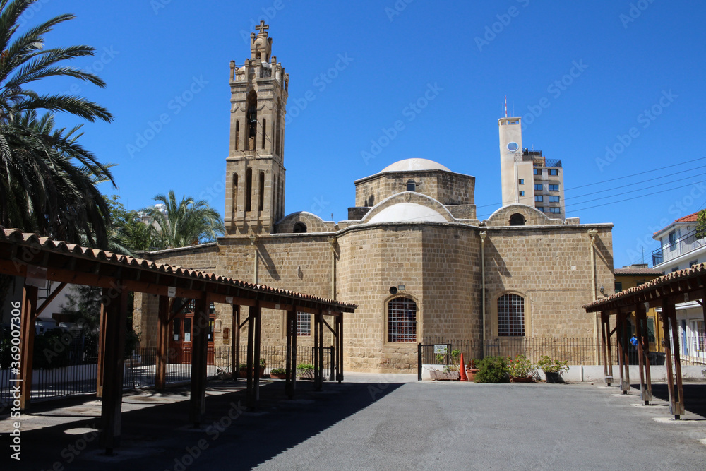 A place with sunshades near the Church of St. Sava. Nicosia. Cyprus.