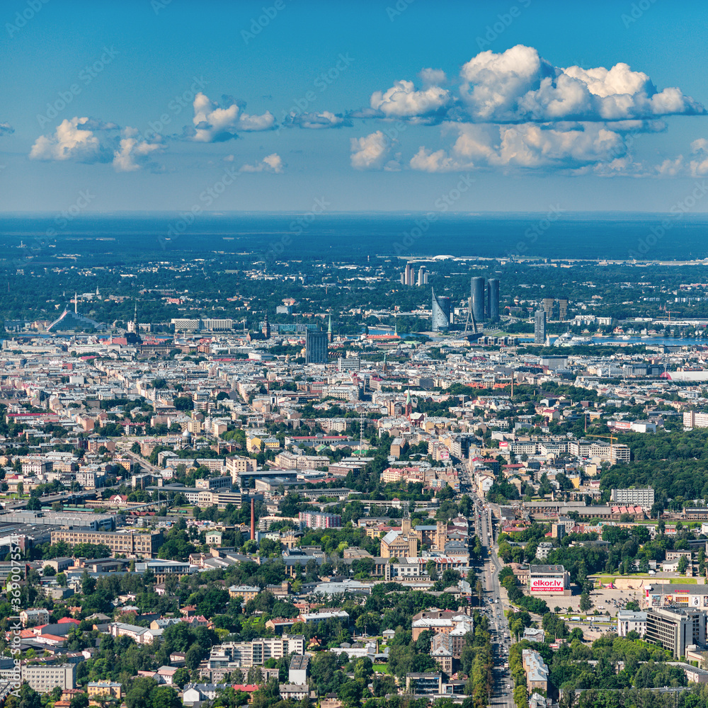 aerial view over the Riga city