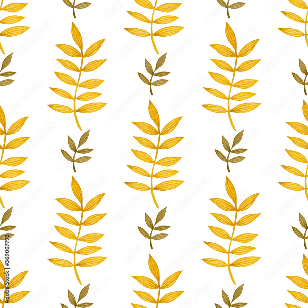 Autumn watercolor seamless pattern of yellow branches on a white background. Scandinavian style. Autumn watercolor seamless pattern of yellow branches on a white background. Scandinavian style.