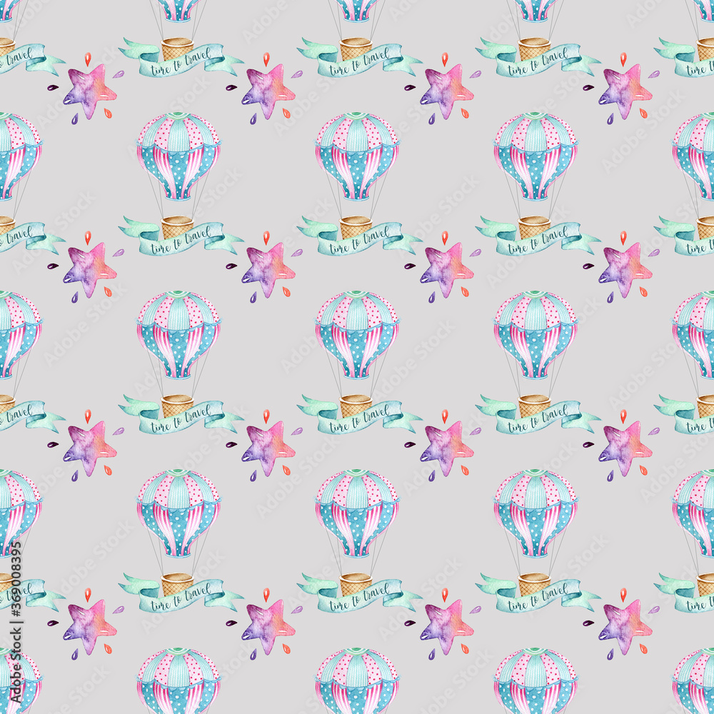 Seamless Watercolor Pattern with balloons
