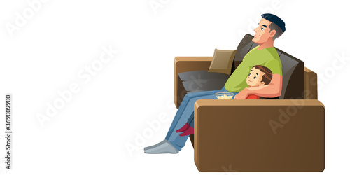 Father and son. Having fun together. Role model, greatest mentor. Part of series of fathers day celebration banners. Honoring dads. Fatherhood concept. Isolated vector illustration in cartoon style.