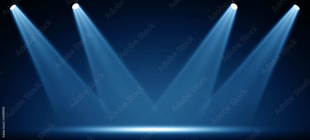 Obraz premium Spotlights illuminate empty stage