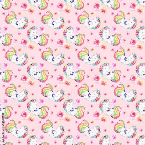 Watercolor Seamless Pattern with unicorns