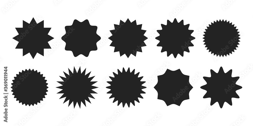 Starburst sticker set - collection of special offer sale round shaped sunburst labels and badges.