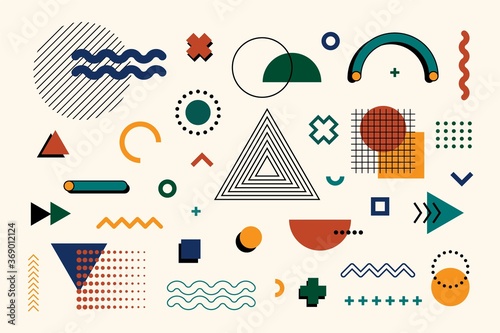 Memphis design elements mega set. Abstract geometric line graphic shapes hipster style, vector illustration
