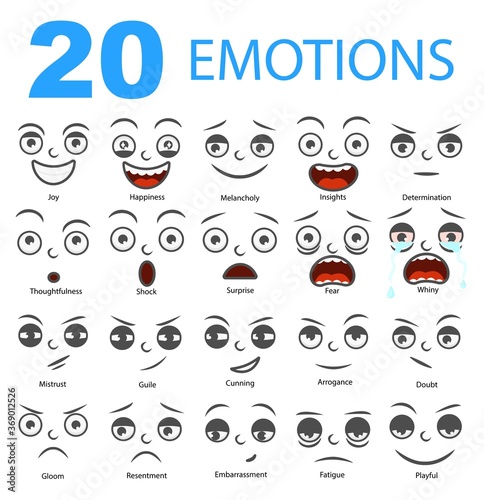 Set of emotions.Isolated avatars with different facial expressions.