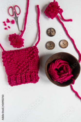 Knitting project with coconut wood buttons  © MW Photography 