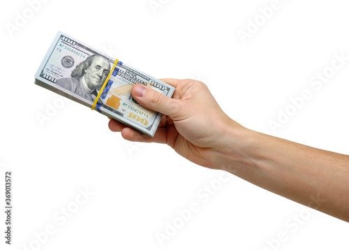 Hand with money isolated on a white