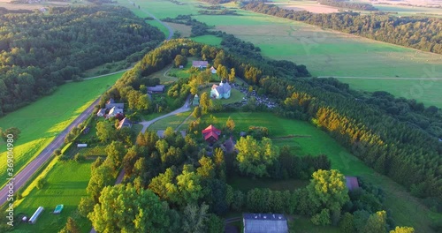 The most beautiful places in Lithuania from the air - Samogitia, Kalnalis. Observation tower in the forest. Summer evening. Long shadows - 7