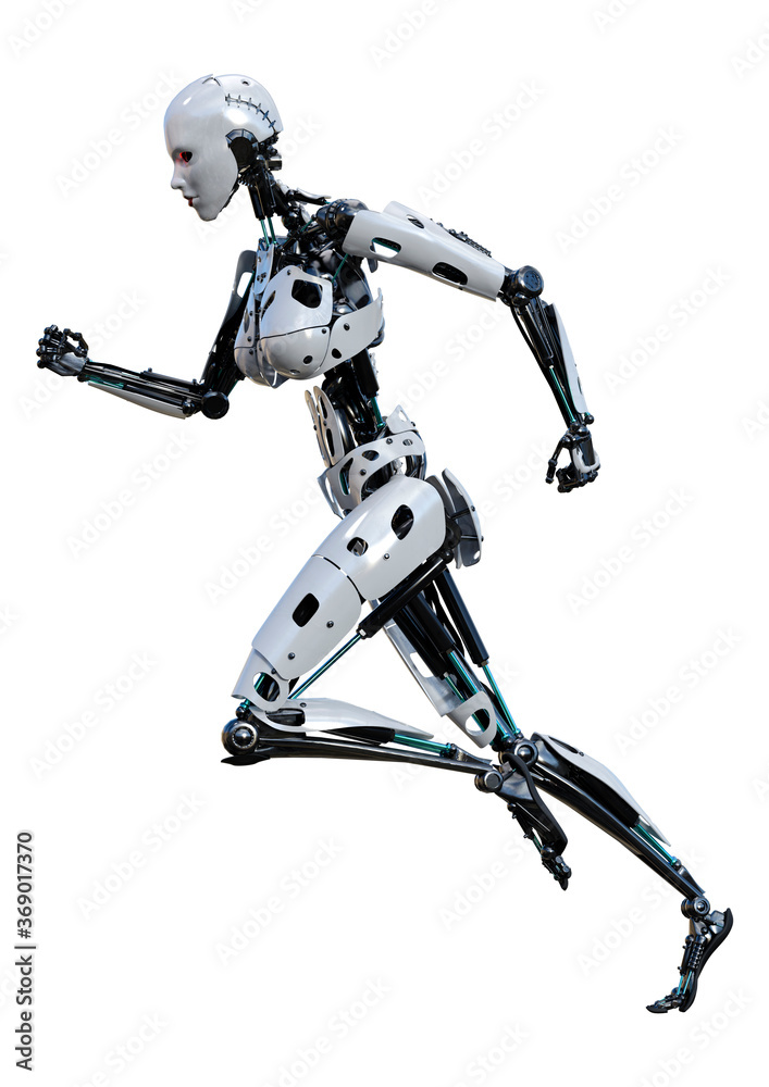 3D Rendering Female Robot on White 3D Rendering Female Robot on White