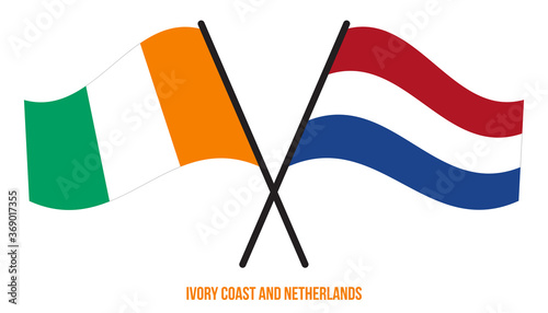 Ivory Coast and Netherlands Flags Crossed And Waving Flat Style. Official Proportion. Correct Colors