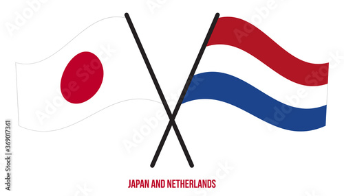Japan and Netherlands Flags Crossed And Waving Flat Style. Official Proportion. Correct Colors.