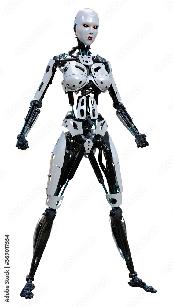 3D Rendering Female Robot on White 3D Rendering Female Robot on White