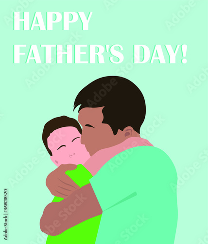 vector illustration of a father's day card, a father kissing a child, a father and son hugging in the style of a flat holiday poster on dad's day