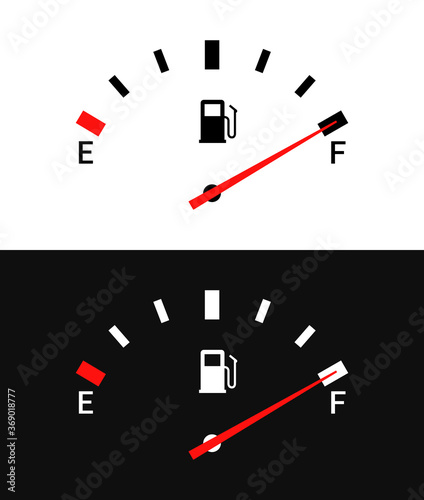 Fuel indicators gas meter. Gauge vector tank full icon. Car dial petrol gasoline dashboard