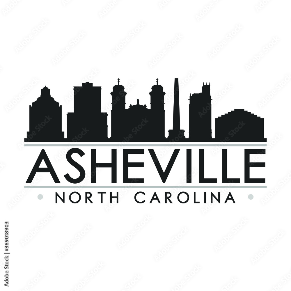 Asheville North Carolina Skyline Silhouette City. Cityscape Design Vector. Famous Monuments Tourism.