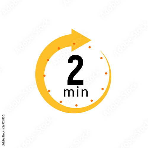 2 minutes clock quick number icon. 2min time circle icon