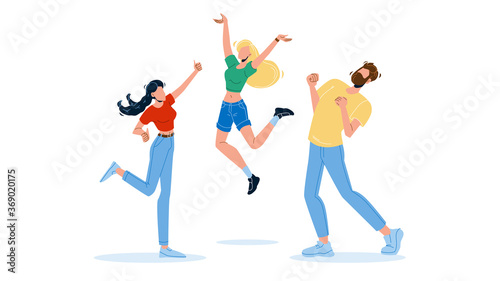 Happy People Jumping Enthusiasm Emotion Vector Illustration