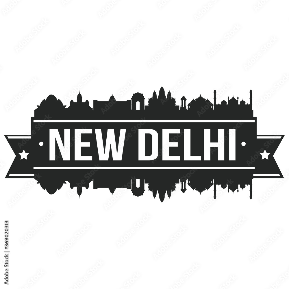 New Delhi Skyline Stamp Silhouette Vector City Design landmark Stencil.