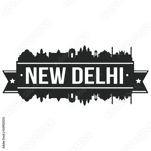 New Delhi Skyline Stamp Silhouette Vector City Design landmark Stencil.