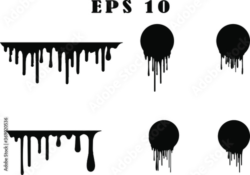 Black dripping ink painted oil drips liquid drops art messy paint splatter melt fluid spots. Dripping paint swashes just a collection of various size paint drips. Only commercial use