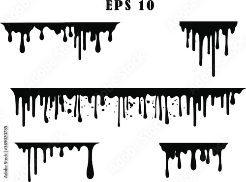 Black dripping ink painted oil drips liquid drops art messy paint splatter melt fluid spots. Dripping paint swashes just a collection of various size paint drips.