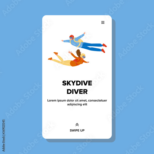 Skydive Divers Flying Down With Parachute Vector