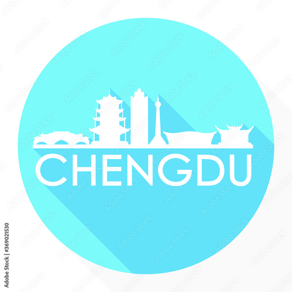 Chengdu China Flat Icon Skyline Silhouette Design City Vector Art.