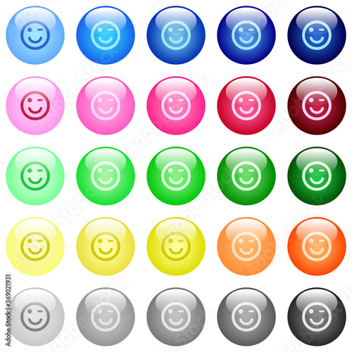 Winking emoticon icons in color glossy buttons