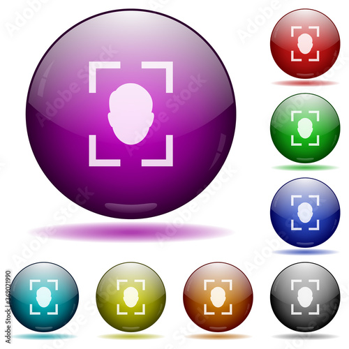 Camera selfie mode icon in glass sphere buttons