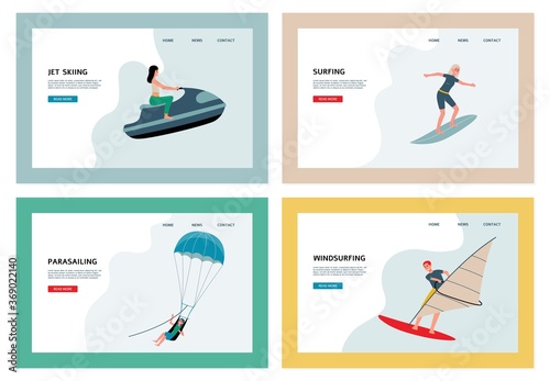 Extreme marine outdoor activities set of web pages.