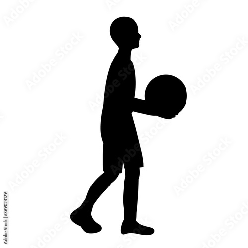 isolated black silhouette child boy with ball