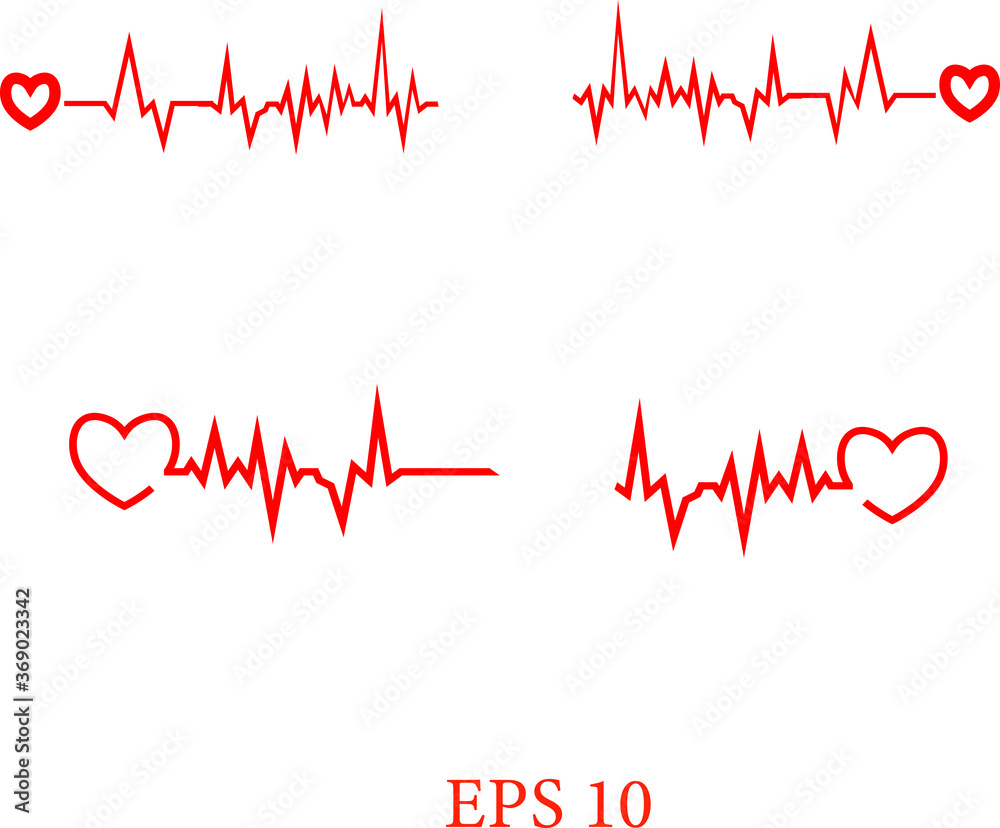 Heart and heartbeat symbol on reflective surface , Heart pulse, one line. Love heart beat. heart rhythm set, Electrocardiogram, ECG - EKG signal, Heart Beat pulse line concept design. 