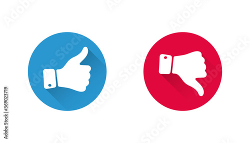 Thumbs Up and Thumbs Down Hands. Like and dislike thumb button vector icon. Ok and bad sign. like or dislike decision . Positive and negative choice. Social style of buttons. Check mark flat design