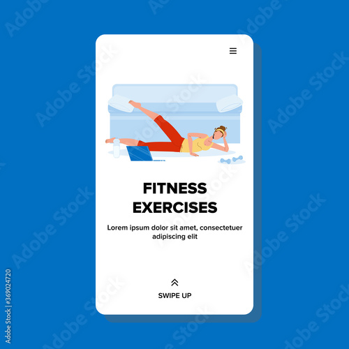 Fitness Exercises Making Woman At Home Vector
