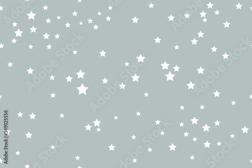 White stars on a gently gray background. Seamless vector illustration for fabric, textiles, packaging.